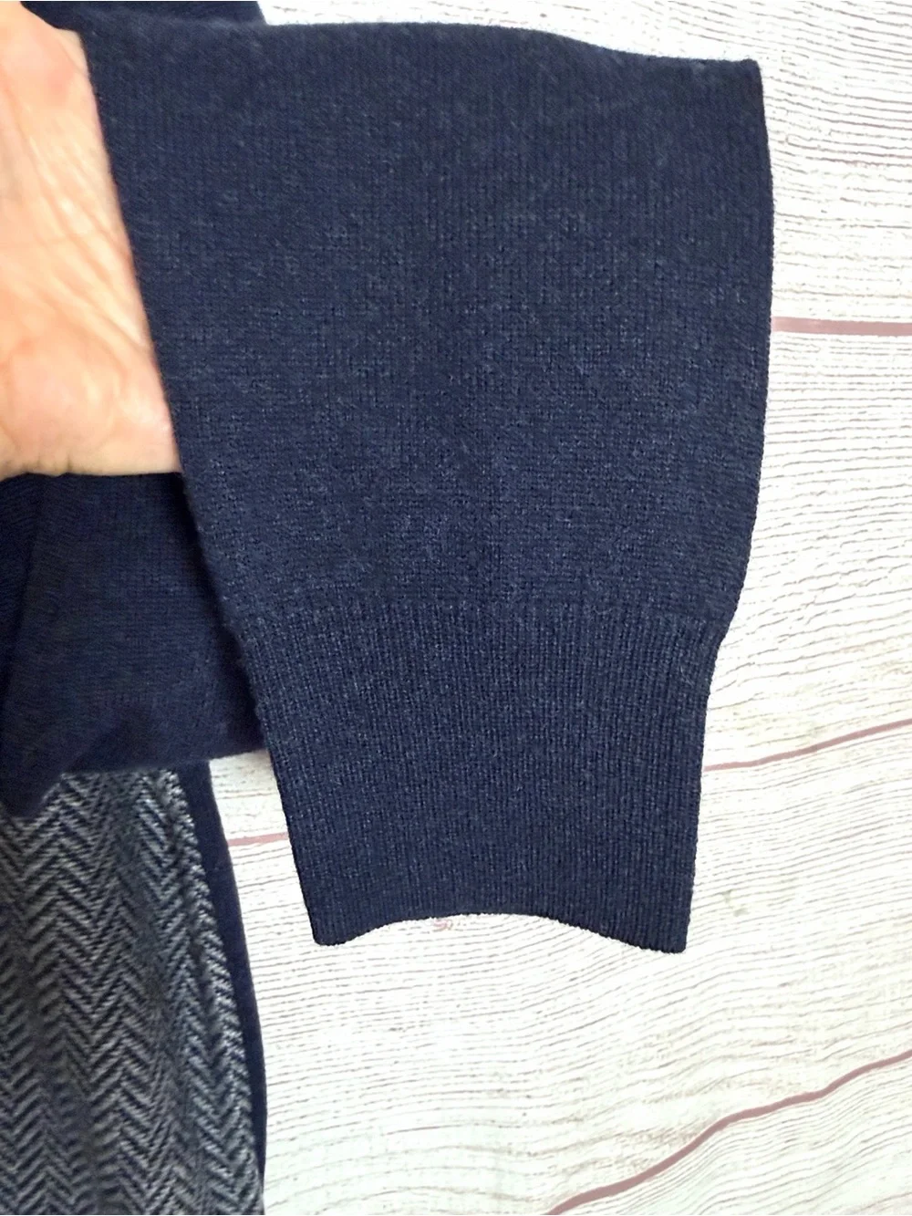 Eredi Pisano Wool Cashmere Grandpa Cardigan Herringbone Navy Gray sz L Slim NWT